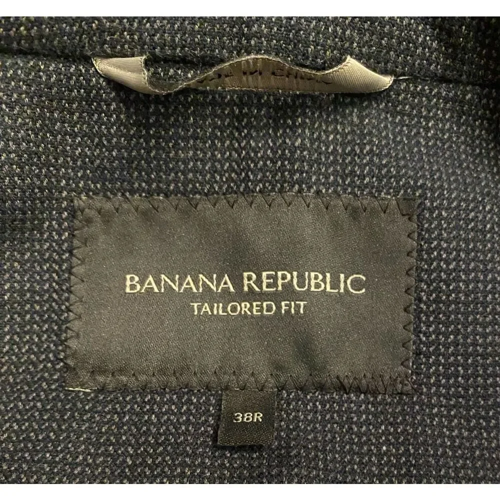 Banana Republic Men’s 2-Button Sports Coat Tailored Fit 38R Elbow Patches Blue